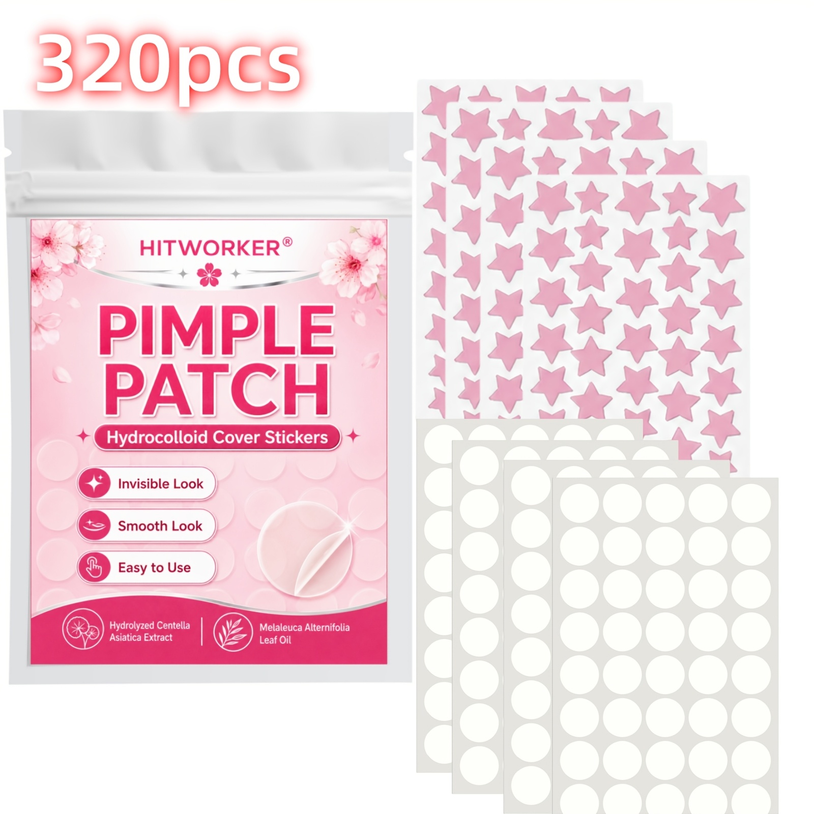 Skincare The Originote - 320PCS Adesivos Invisíveis de Hidrocoloide, Formatos